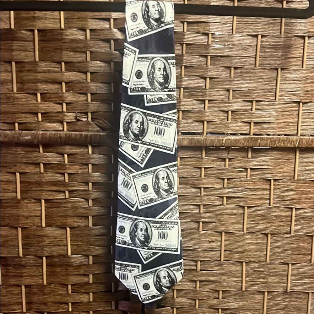 Blue and White Money Print Tie